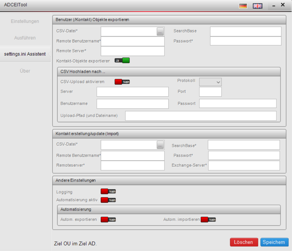 Ansicht: settings.ini Assistent